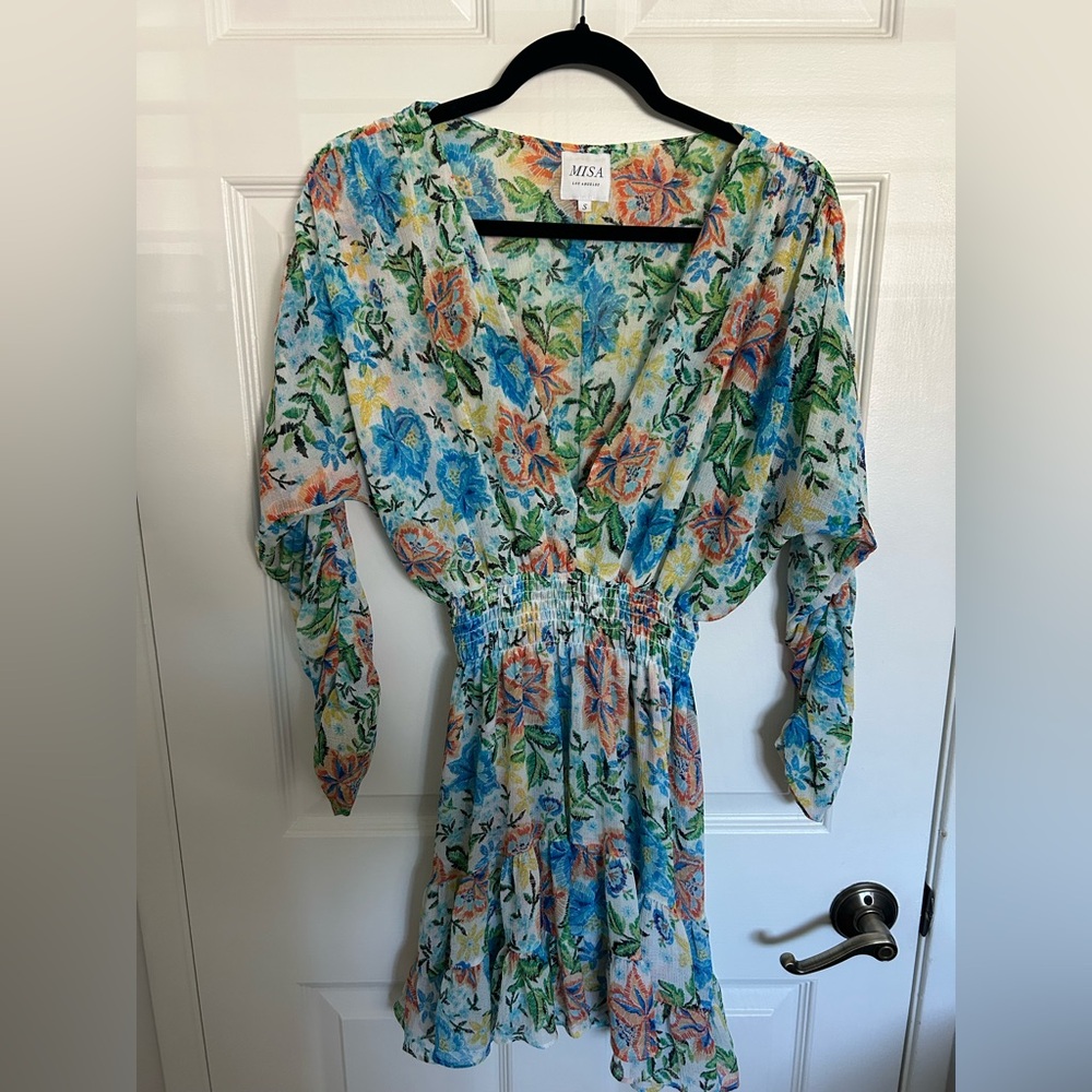 Misa Los Angeles Floral Mini Dress - Blue, Orange, Green